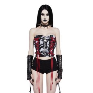OCTAVE Gothic Skull Alternative Design Red Lace Corset (Ladies) (Black)