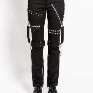 Black Buckles Studded Trousers