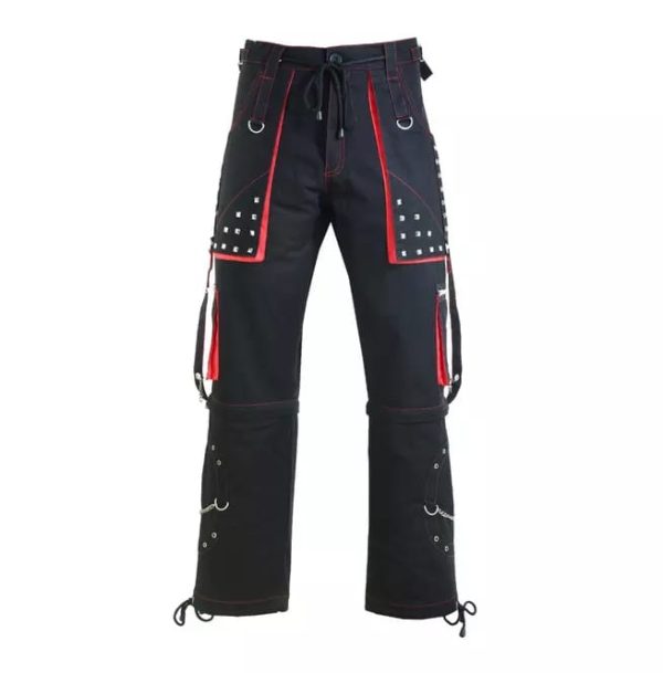Black Red Studded Buckled Jeans