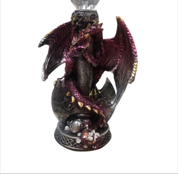 SACRED Crystal Top Pink Silver Skull Dragon Ornament (17cm)