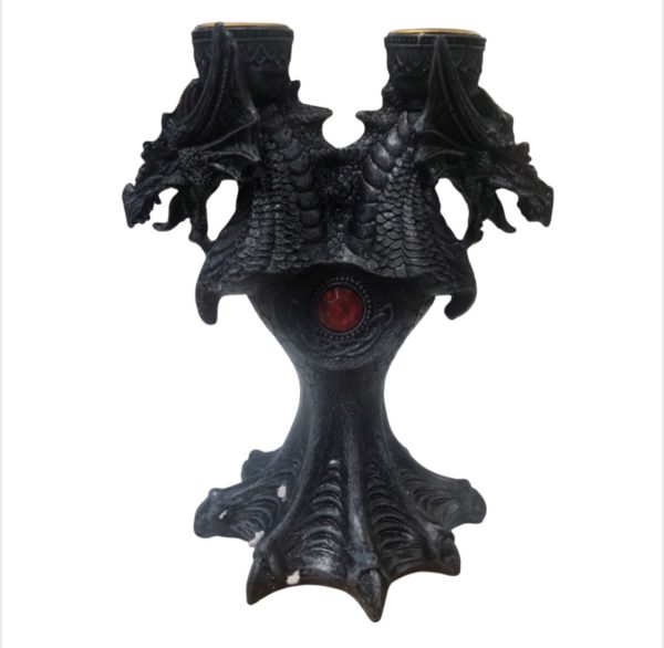 SACRED Crystal Top Red Silver Skull Dragon Ornament (17cm)