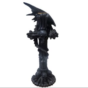 SACRED Black Skull Dragon Candle Holder Ornament (24cm)